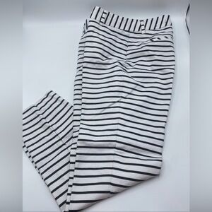 Express Editor Straight Leg Dress Pants Womens  White Black Striped Ankle 0